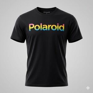 Polaroid Spectrum Logo Graphic T-Shirt Mens M Black Retro Tech Aesthetic Top